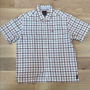Quiksilver Red and White Casual Button Down Shirt